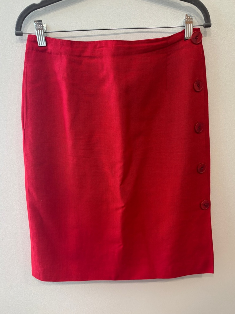 Vintage Saks Fifth Avenue Red Button-Accent Women's Pencil Skirt